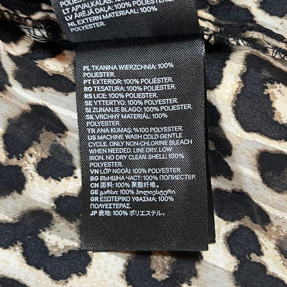 H&M Leopard Print Sheer Blouse Womens L Brown Mock Neck Long Sleeve Chic Office - Picture 10 of 12
